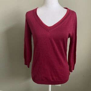 Talbots Red Silk Cotton 3/4 Length Sleeve Top